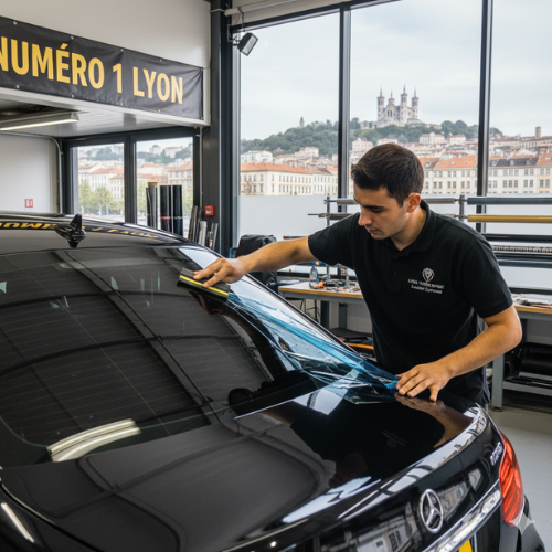 Pack Complet, Teinte Carbone 85% d'une voiture Mercedes-Benz noire.